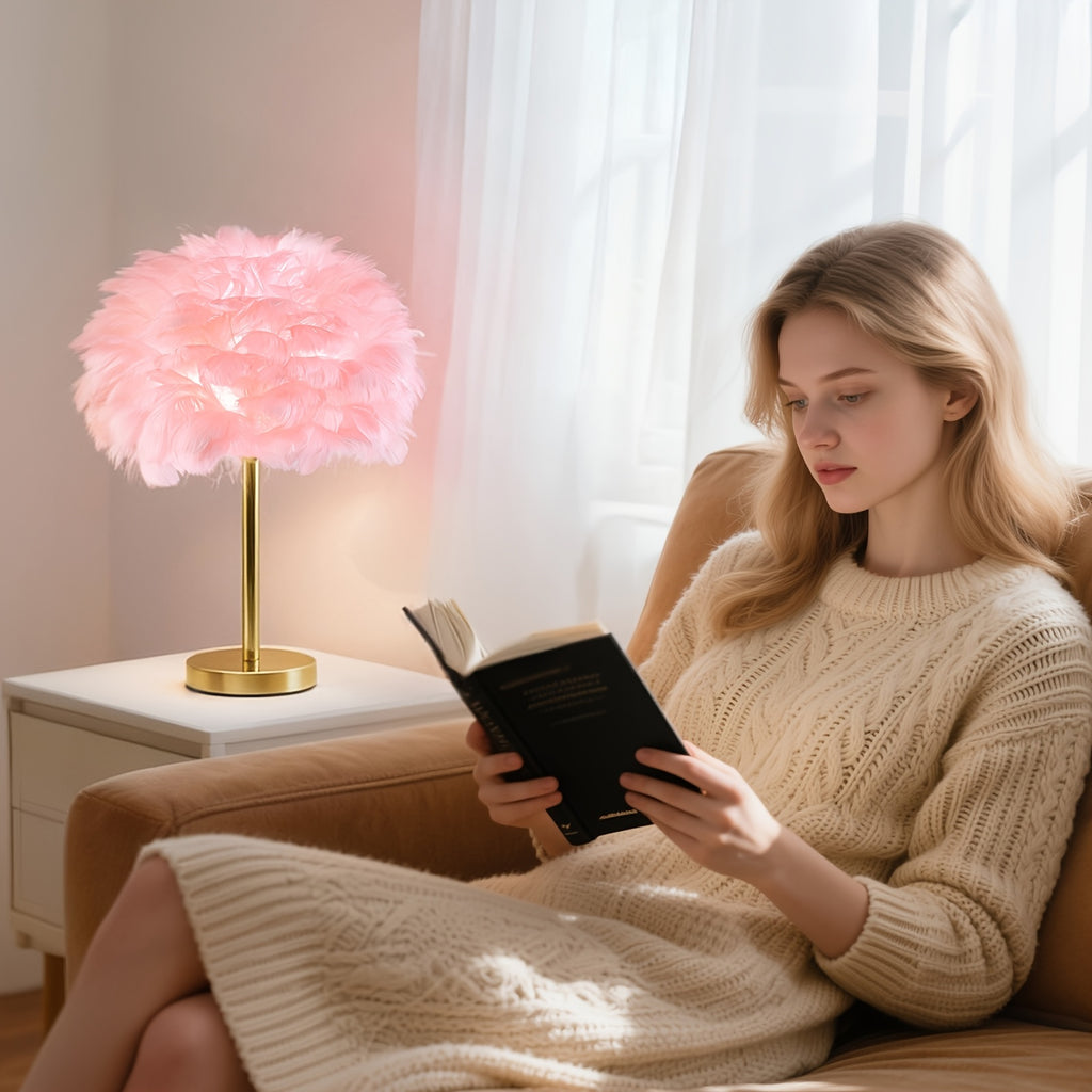 11.8*15.9 Inch Feather Lamp, USB Powered Lamps, Durable Metal Body, 3-Color Dimmable LED Light Strip