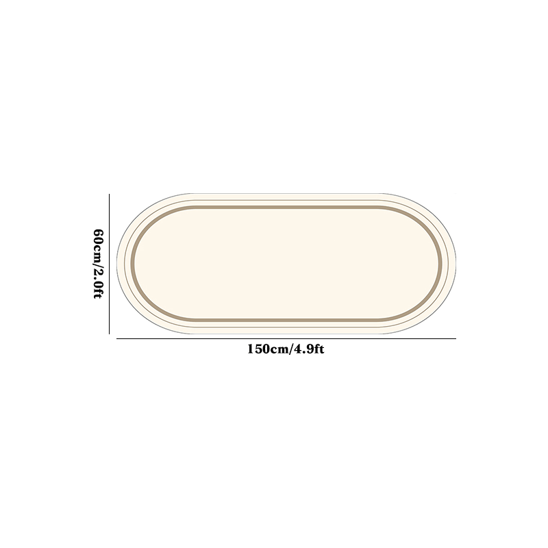 1pc 10mm Thick High-Quality Imitation Cashmere Oval Runner Mat - Cream Beige Modern Simple Line Printing