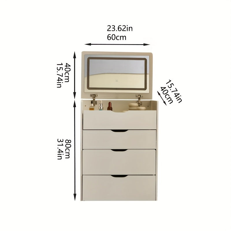3-in-1 Vanity Desk with Mirror And Lights, Small Vanity Desk Set with Visible Glass Tabletop, 3 Drawers, Storage Bench