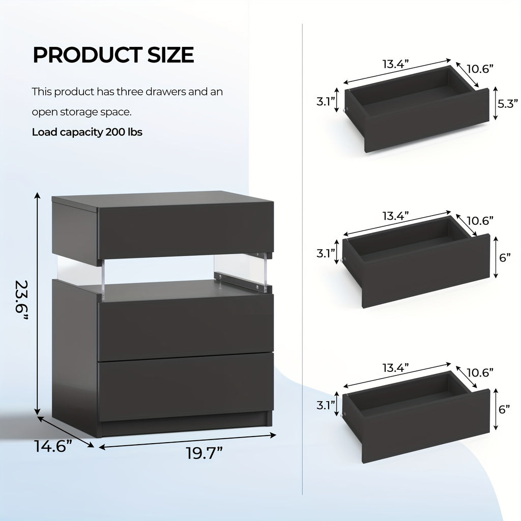 Modern LED Bedside Table with 2 Drawers - White Wooden Nightstand, 3.2+ Cubic Feet Storage, 27\