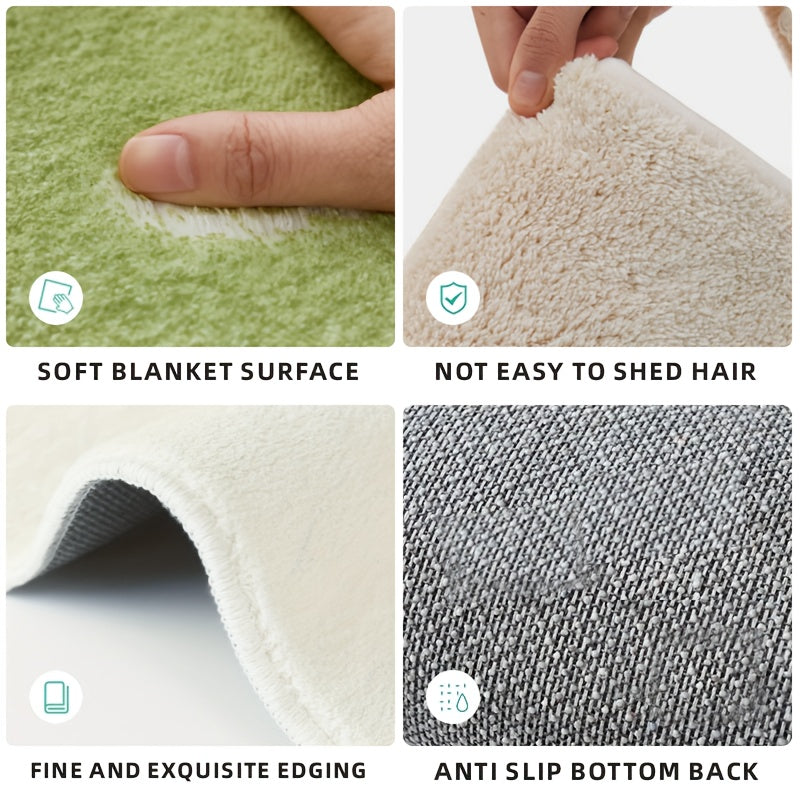 Luxury Soft Plush Mat - 10mm Navy Blue Beige Brown Floral Mat with Non-Slip Backing, Soft Fluffy Mat At The Bedside