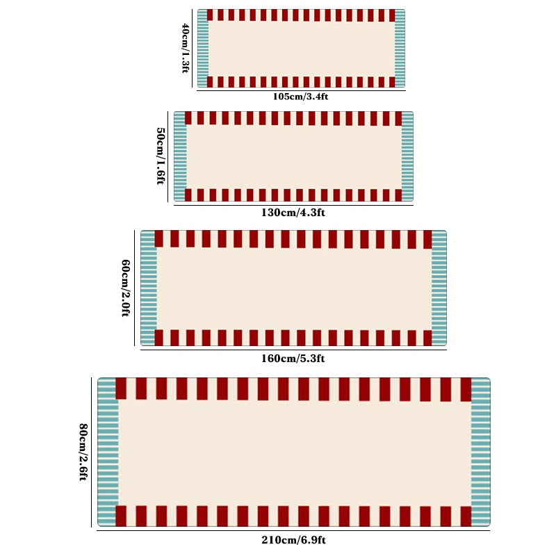 1pc Memphis Runner Mat - Extra Thick 10mm Plush Mat with Non-Slip Backing, Soft Beige, Red