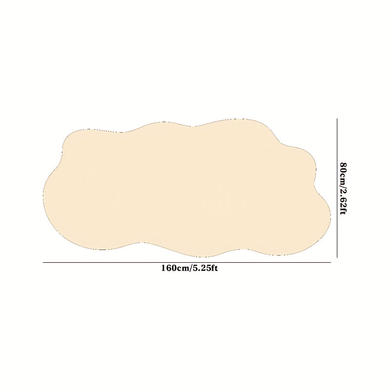 Modern Irregular Cloud-Shaped Plush Area Mat - Soft & Thick 10mm Pile, Non-Slip PVC Backing, Beige & Cream Design, Hand Wash Only