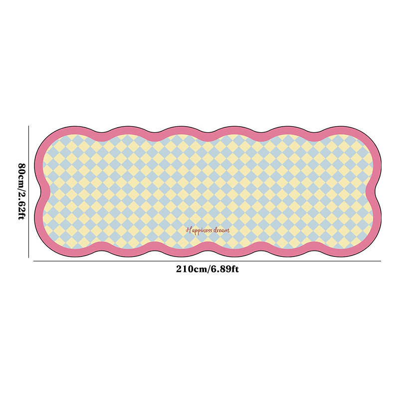 Irregular Shaped Modern Cream Checkeredboard Runner Rug - 10mm Thick High-Quality Faux Cashmere