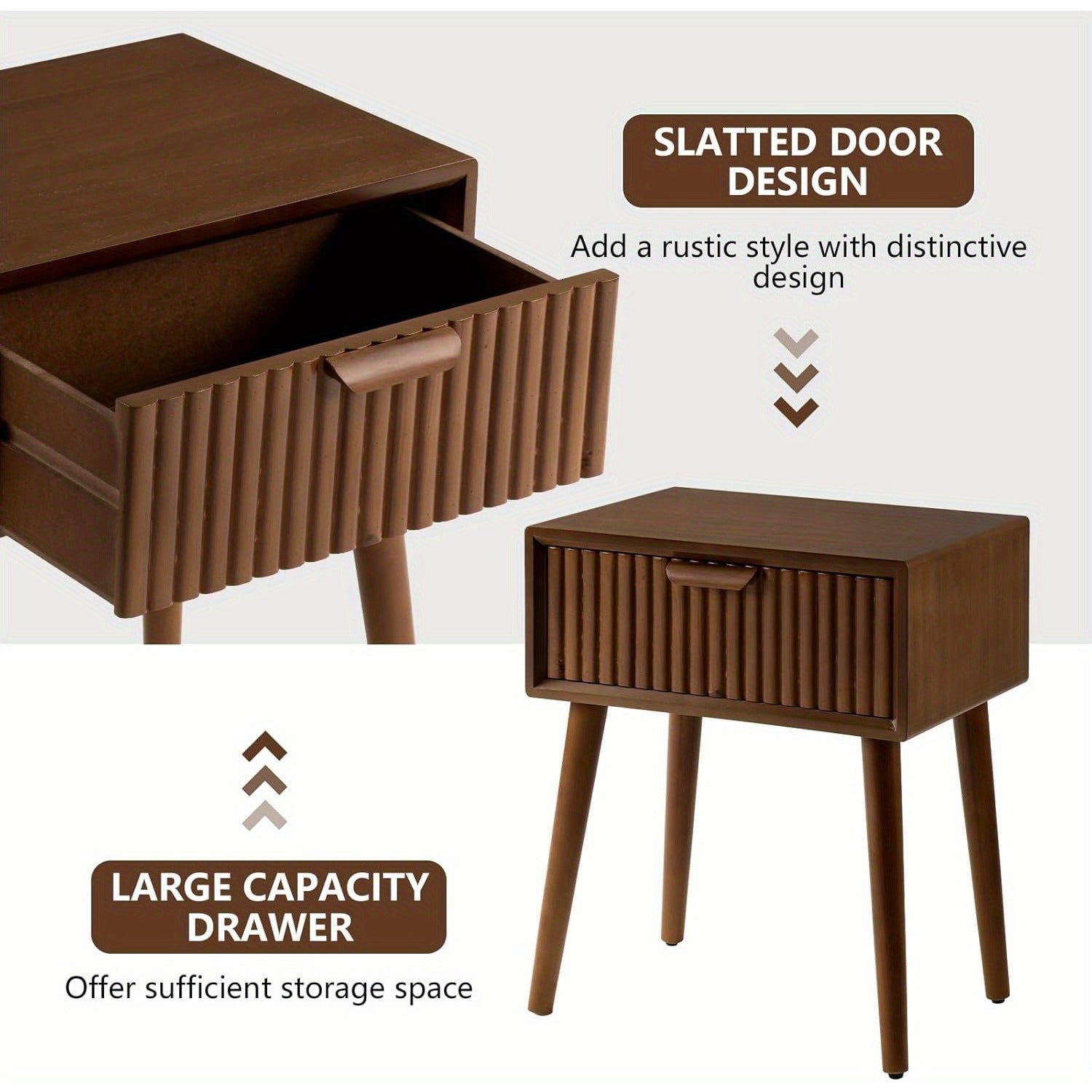 Modern End Table W Striped Pattern, Mid-Century Nightstand W Storage Drawer, Small Wood Accent End Table for Bedroom, Living Room