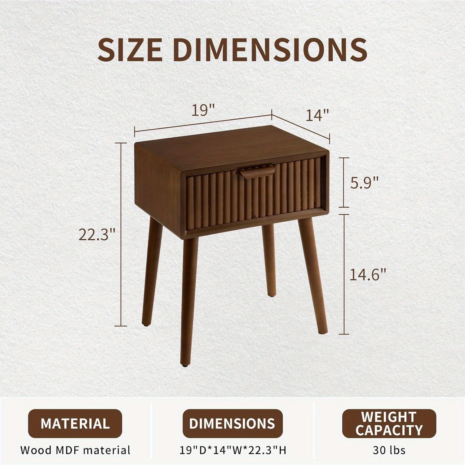Modern End Table W Striped Pattern, Mid-Century Nightstand W Storage Drawer, Small Wood Accent End Table for Bedroom, Living Room