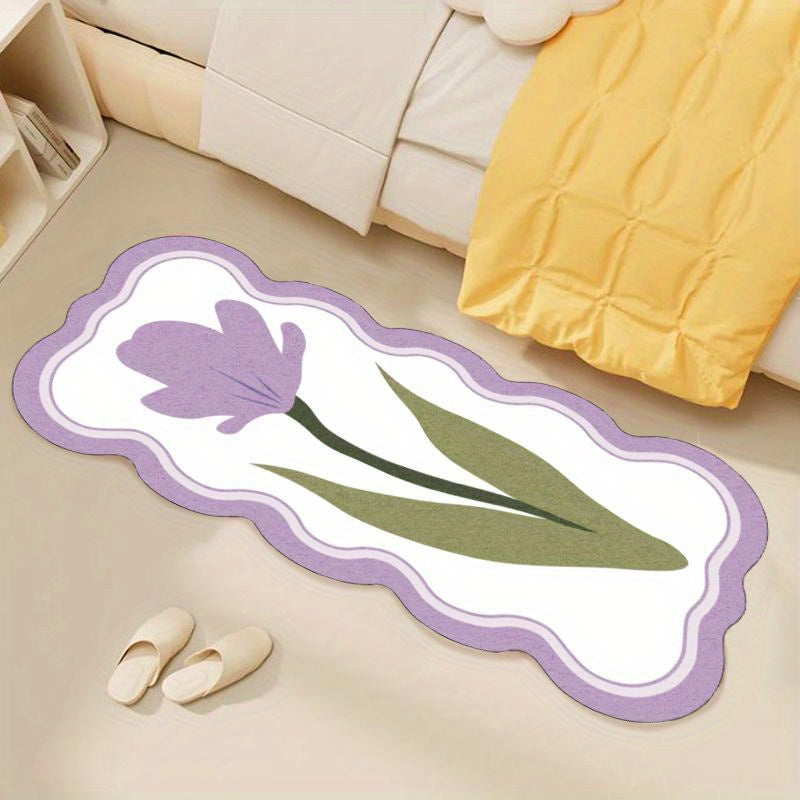 1pc, Romantic Cream Style Small Wave Cartoon Flower Bedroom Rug 10mm Thick Plush Soft Carpet Room Living Room Home Rug