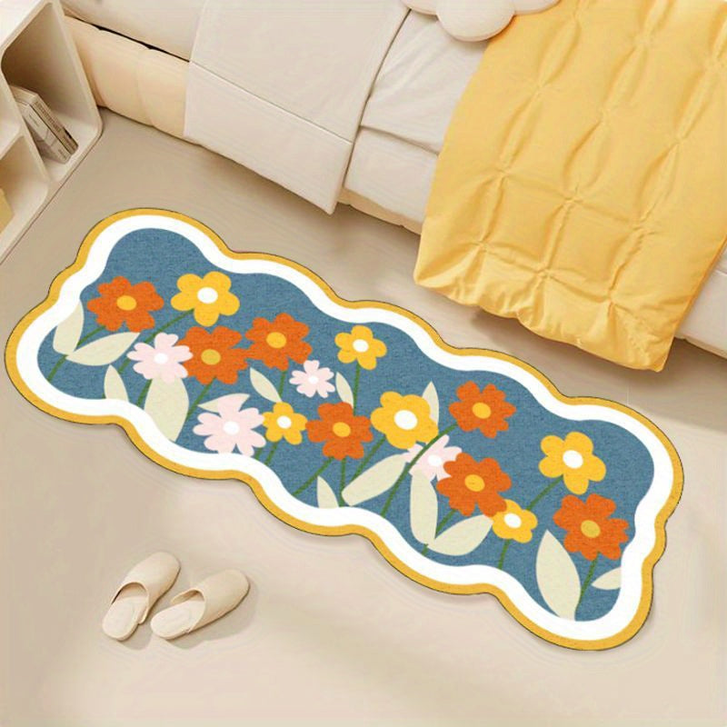 1pc, Romantic Cream Style Small Wave Cartoon Flower Bedroom Rug 10mm Thick Plush Soft Carpet Room Living Room Home Rug