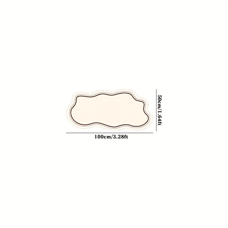 Modern Irregular Cloud-Shaped Plush Area Mat - Soft & Thick 10mm Pile, Non-Slip PVC Backing, Beige & Cream Design, Hand Wash Only