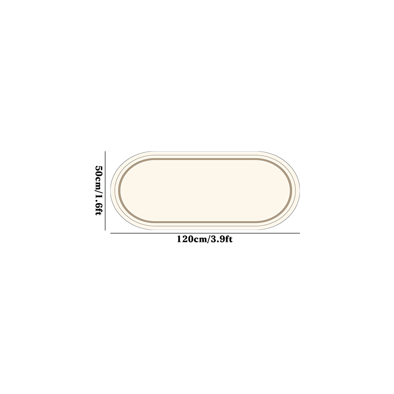 1pc 10mm Thick High-Quality Imitation Cashmere Oval Runner Mat - Cream Beige Modern Simple Line Printing