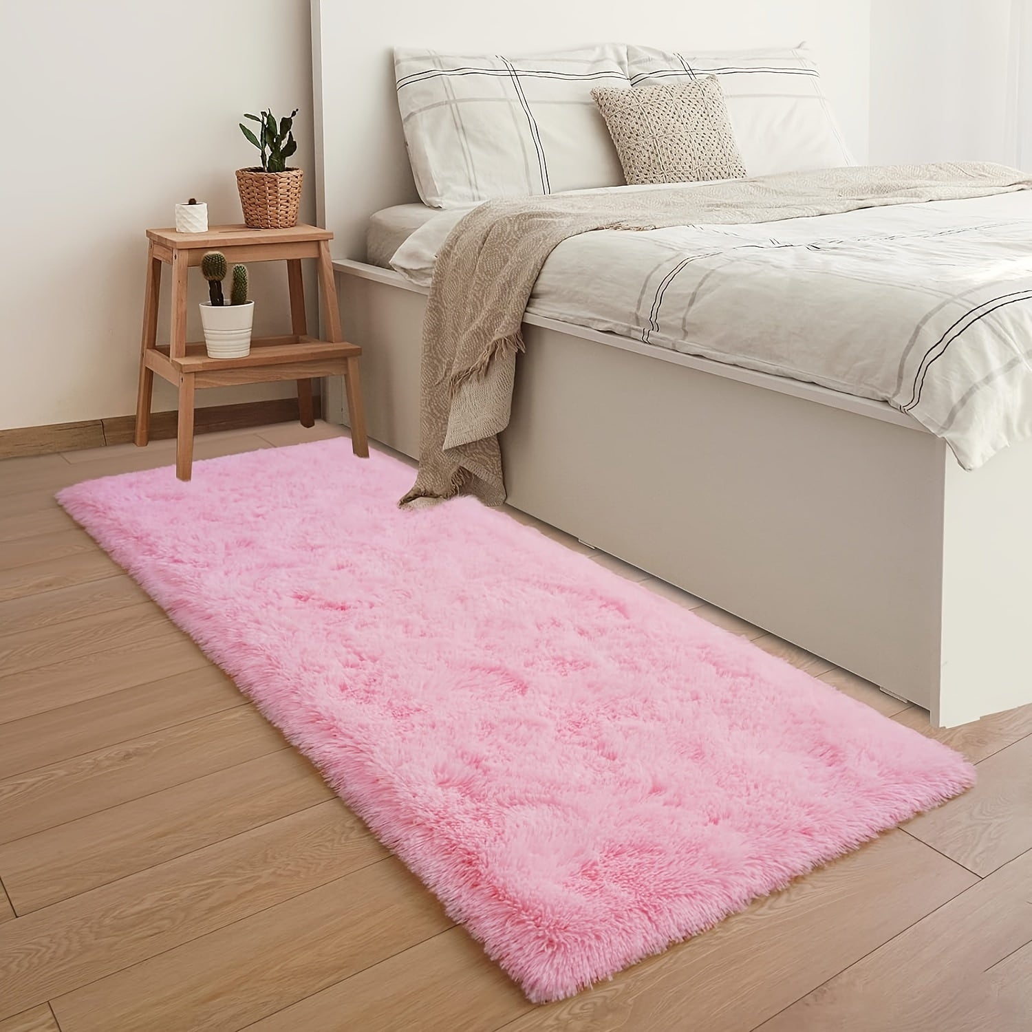 1pc Plush Area Mat - Fluffy Shaggy Soft Lightweight Durable 100% Polyester Mat for Bedroom, Living Room