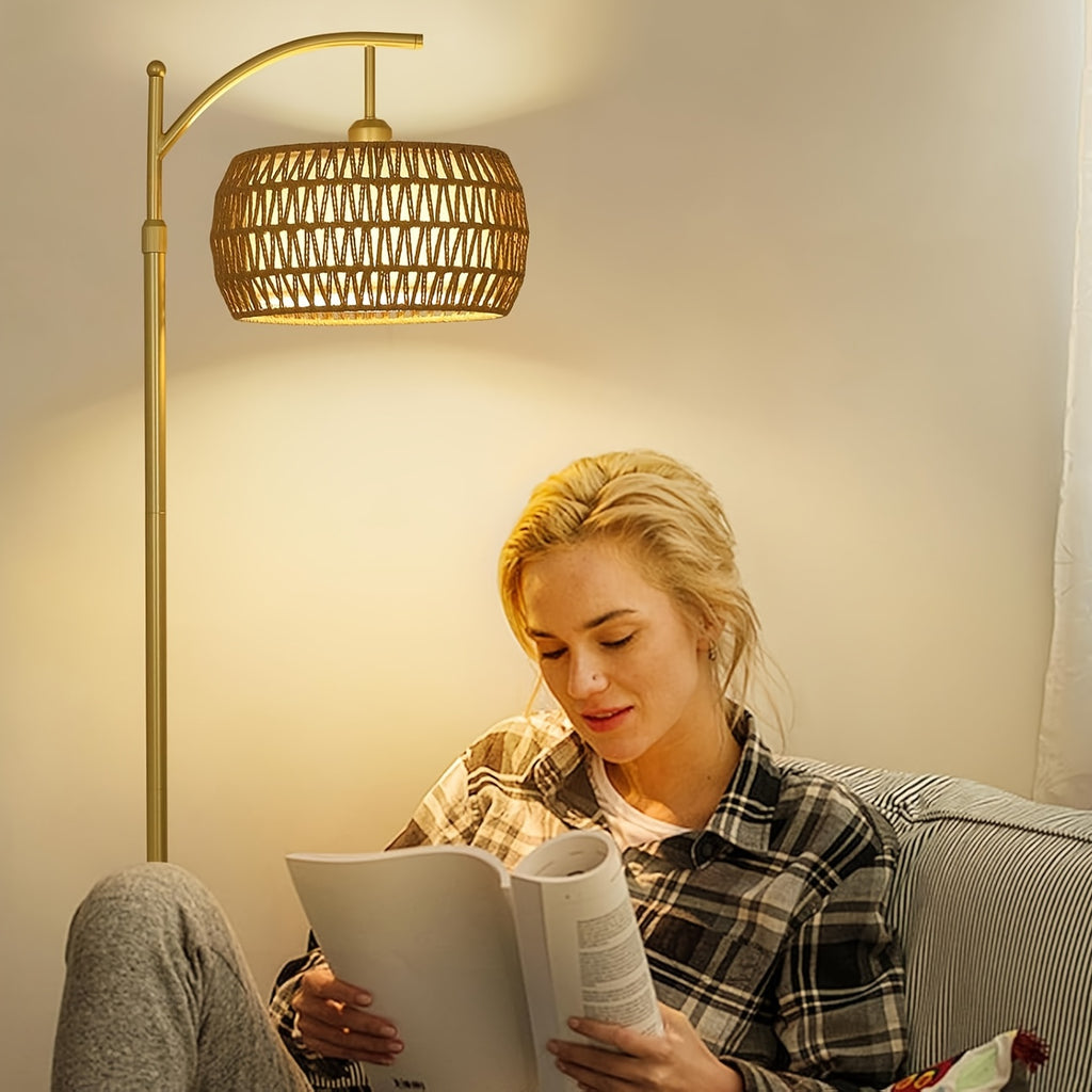 Modern Arc Floor Lamp with Remote Control - Adjustable Standing Light, Dimmable LED Bulb