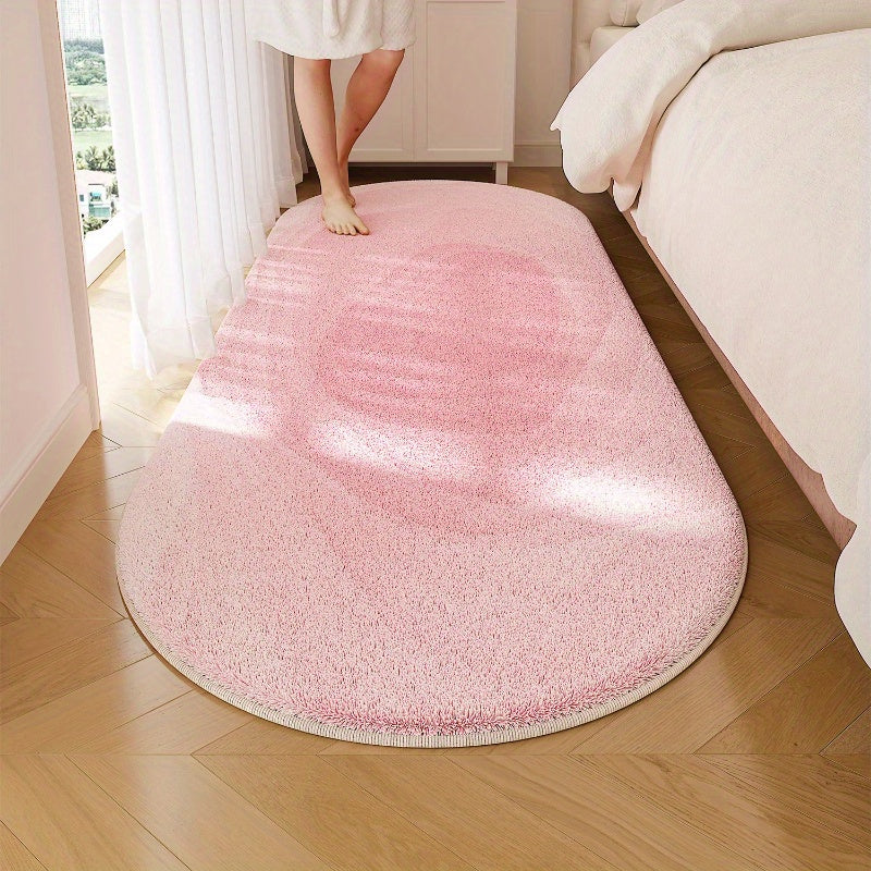 French Cream Style Bedroom Decorative Bedside Mat, 1000g Faux Cashmere + 10mm Thick, Cute Pink Floral Living Room Plush Mat