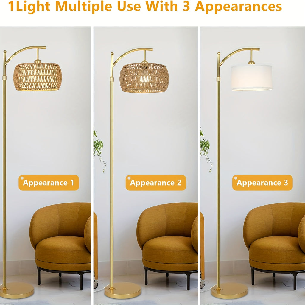 Modern Arc Floor Lamp with Remote Control - Adjustable Standing Light, Dimmable LED Bulb