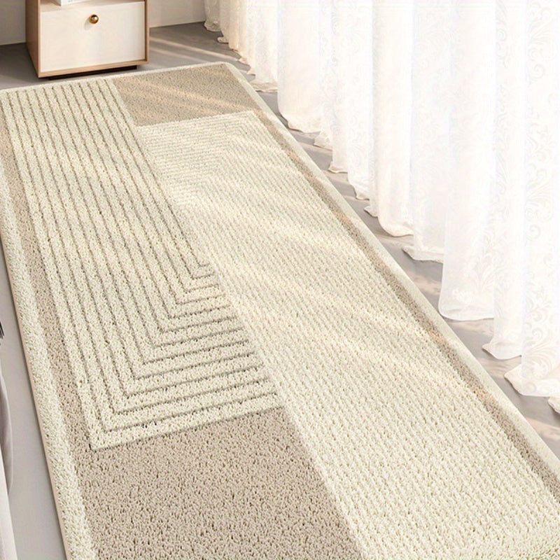 Soft Area Mat 100% Polyester Plush Soft Japanese-Inspired Cream Striped Area Mat