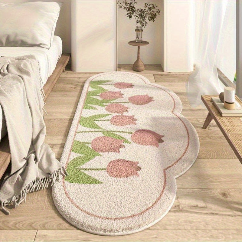 Tulip Cloud-Shaped Plush Soft Washable Thickened Irregular Non-Slip Floor Mat for Bedroom and Living Room Decor