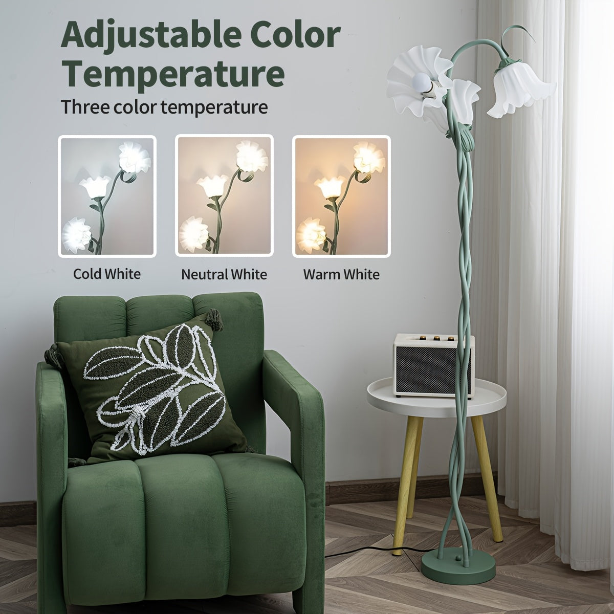Modern Art Flower Floor Lamp, Flexible Arm Creative DIY Shape 3-Color Temperatures LED Corner Floor Lamp, Suitable For Bedroom
