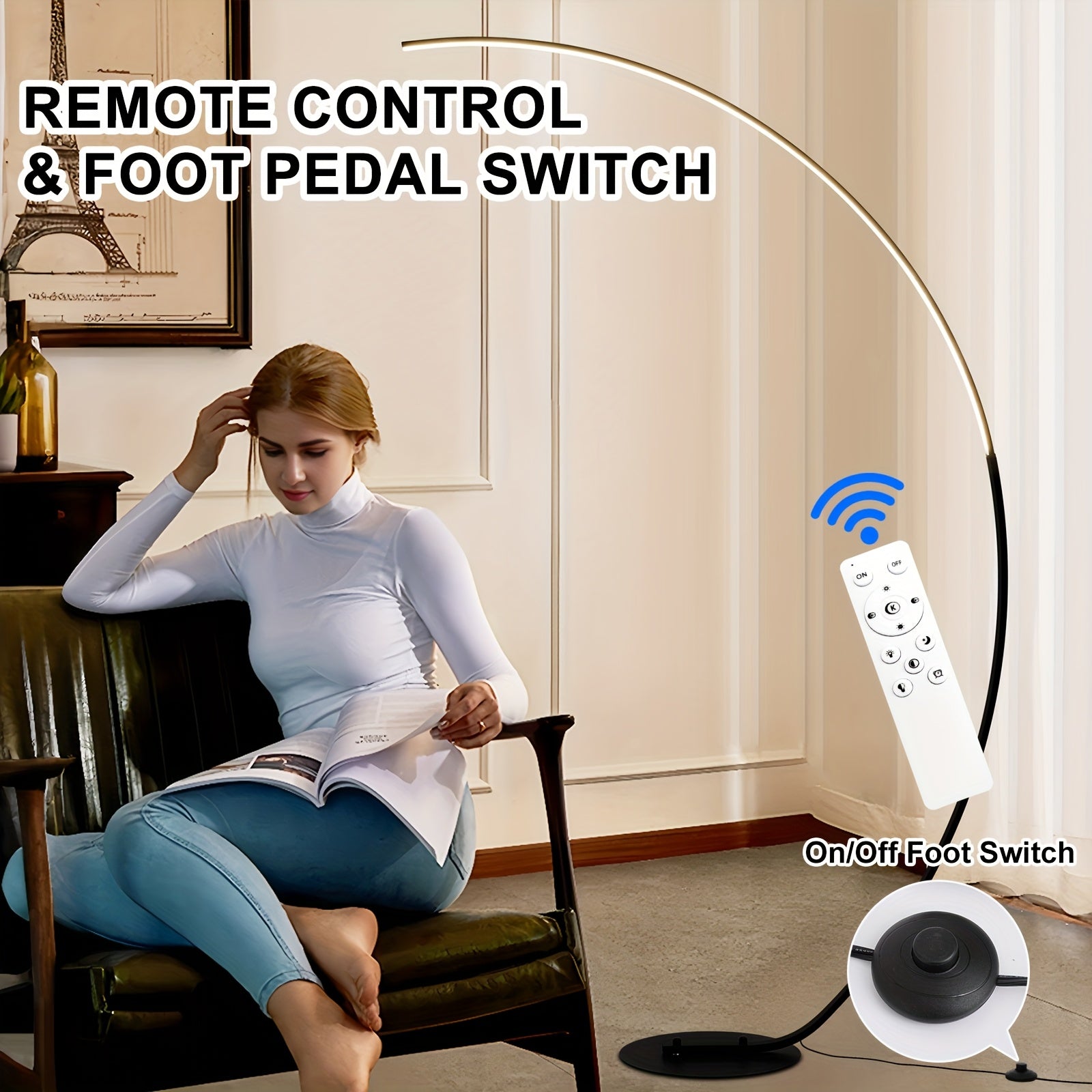 65 Inch Arched Floor Lamp With Remote