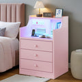 Three Drawer Pink Nightstand with Charging Station