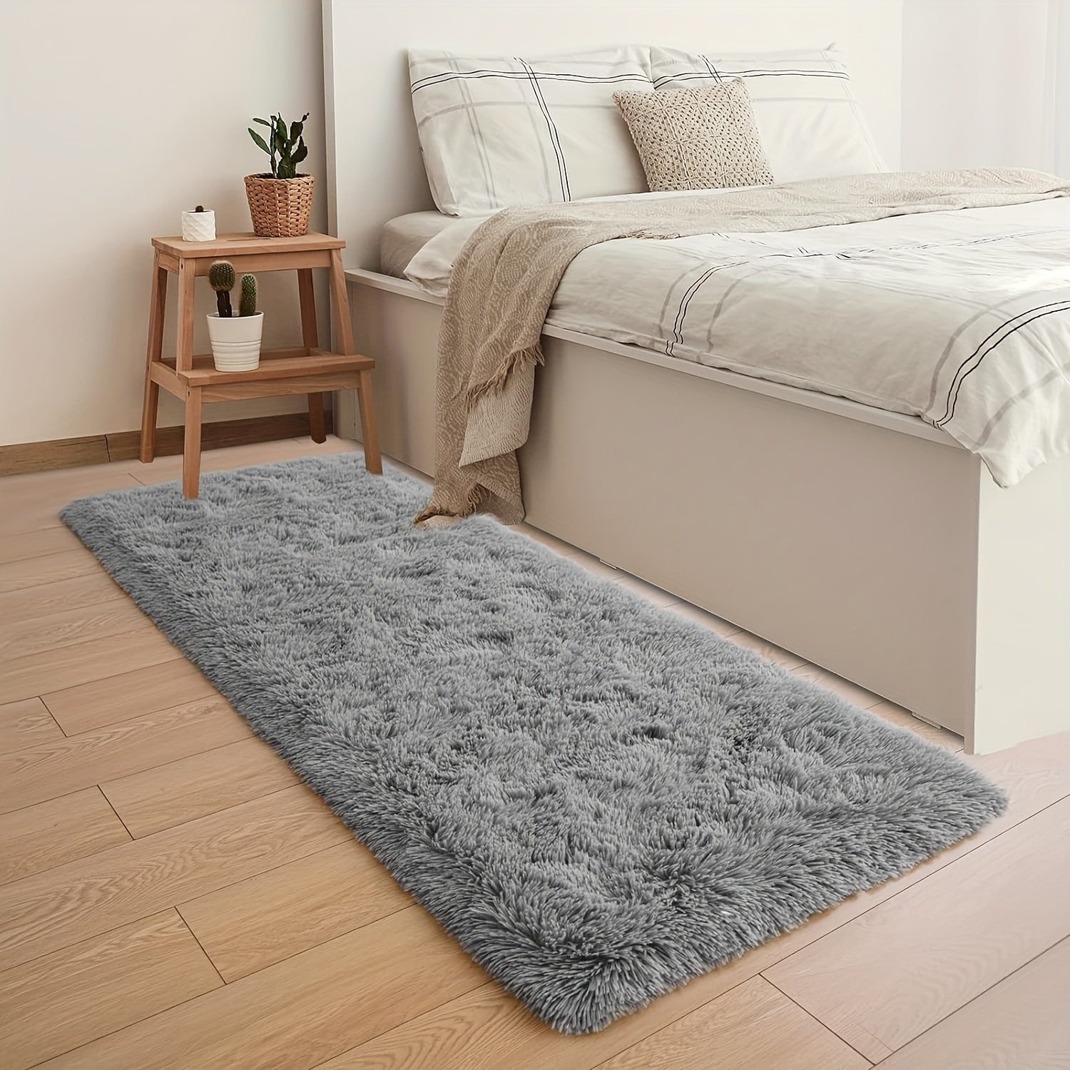 1pc Plush Area Mat - Fluffy Shaggy Soft Lightweight Durable 100% Polyester Mat for Bedroom, Living Room