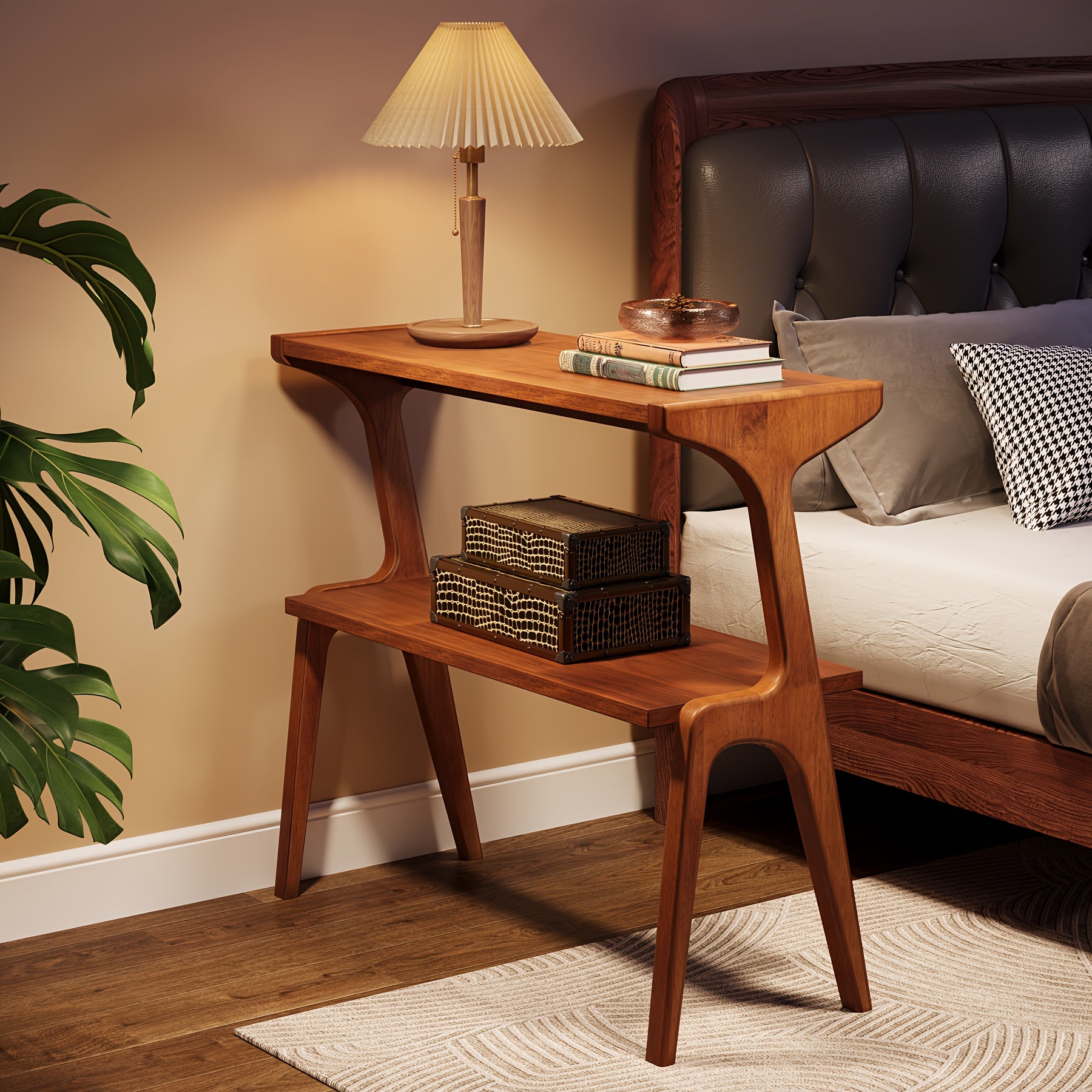 Modern Farmhouse End Table Modern Farmhouse 2-Tier End Table with Wood Legs and Storage Shelf - Narrow Long Bedside Table for Bedroom