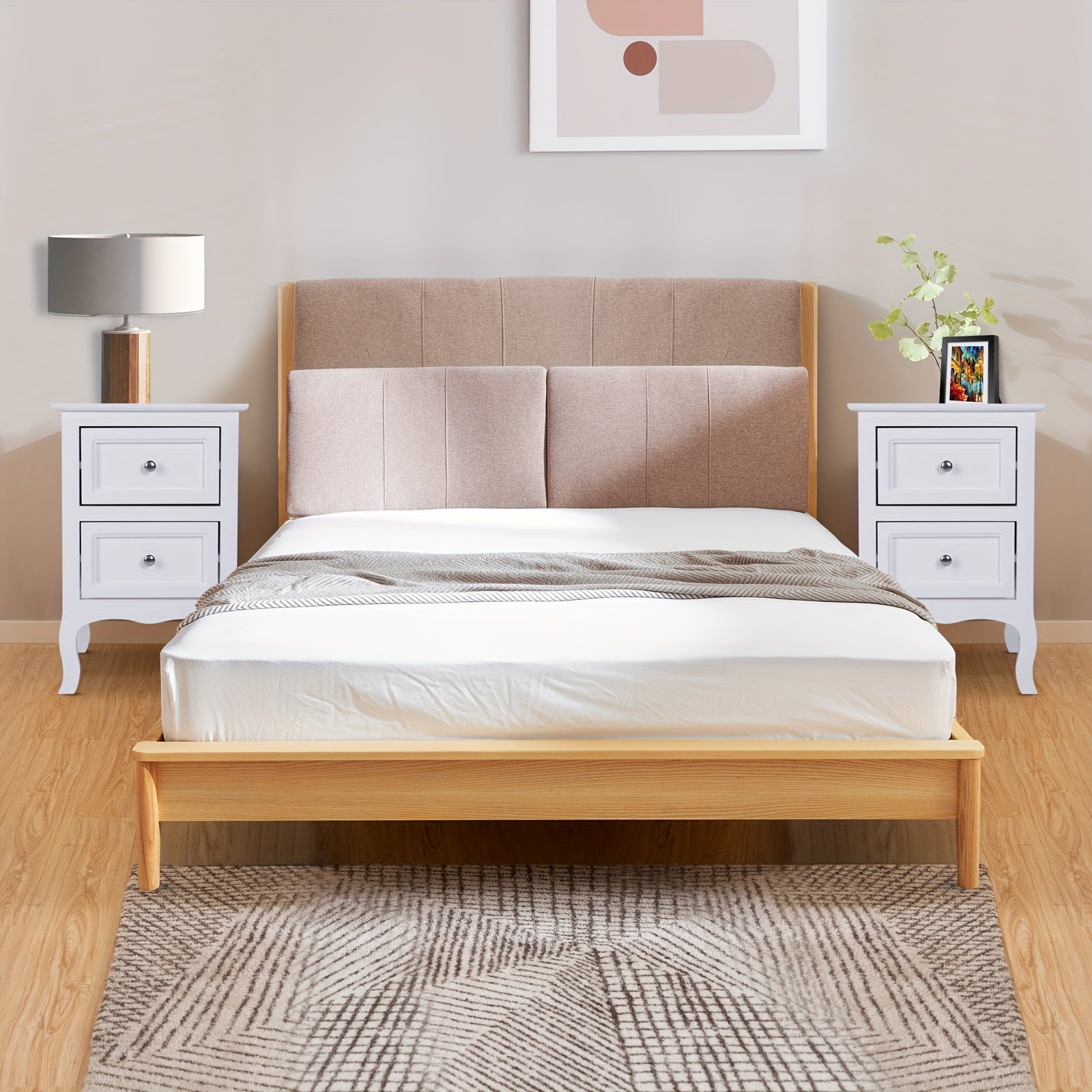 Pastoral Style Double Drawer Bedside Table White Black Blue Pink Brown Grey Color Painted Surface Density Board Cost-effective Bedroom Furn0iture Pastoral Style Double Drawer Bedside Table Suitable for A Variety Of Scenarios
