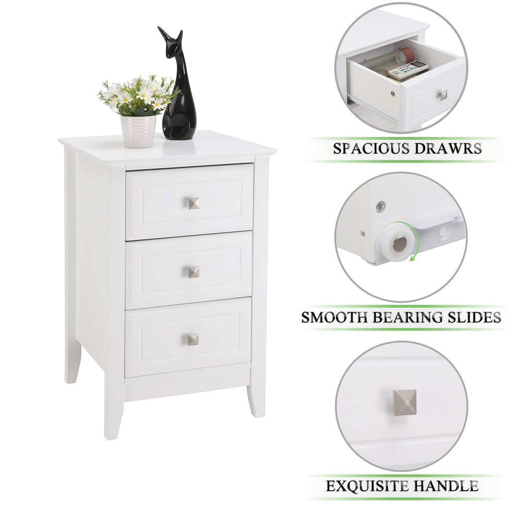 Bonnlo Modern Minimalist Nightstand - No Assembly Required Bedside Table with 3 Smooth-Gliding Drawers & Metal Knobs