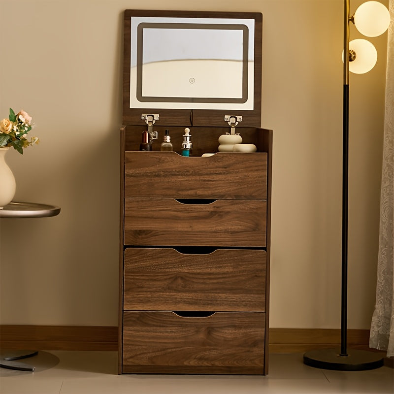 3-in-1 Vanity Desk with Mirror And Lights, Small Vanity Desk Set with Visible Glass Tabletop, 3 Drawers, Storage Bench