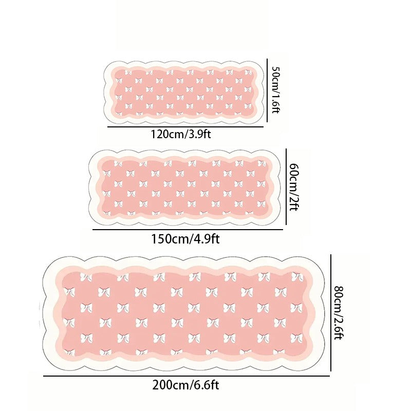 1pc Extra Long Soft Plush Mat - Pastel Pink Floor Mat with Bow Accent, Large Irregular Shape Bedside Mat for Bedroom, Living Room