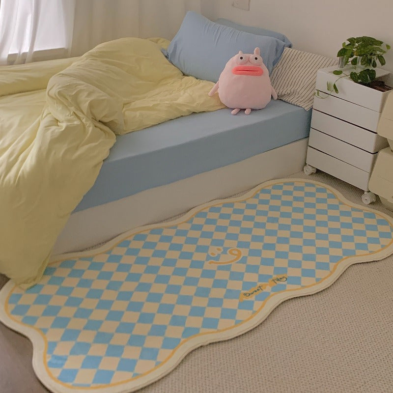 Irregular Shaped Modern Cream Checkeredboard Runner Rug - 10mm Thick High-Quality Faux Cashmere