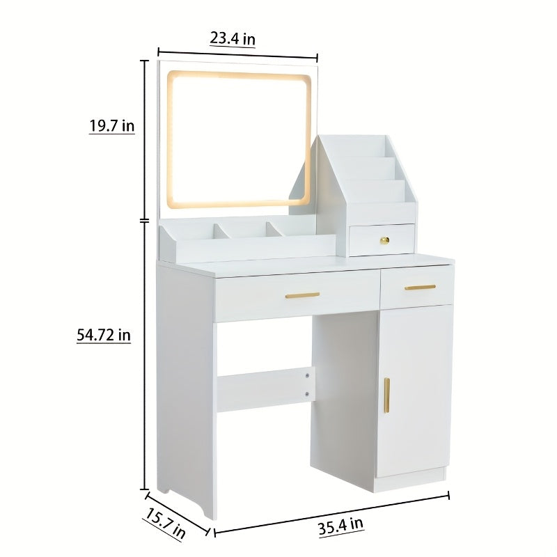 White Contemporary Dresser with Mirror - 3.2 Cu Ft Storage, 27\