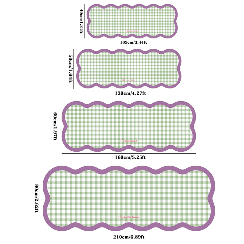 Irregular Shaped Modern Cream Checkeredboard Runner Rug - 10mm Thick High-Quality Faux Cashmere