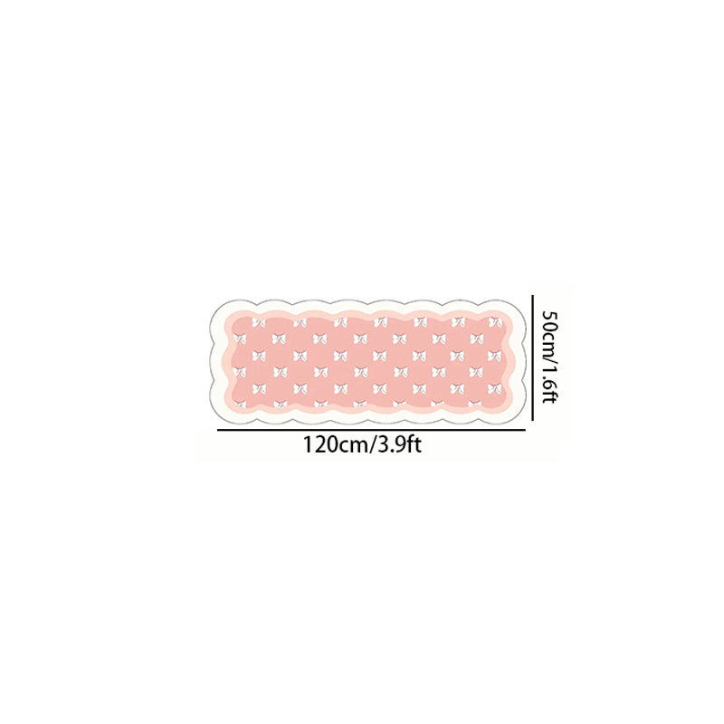 1pc Extra Long Soft Plush Mat - Pastel Pink Floor Mat with Bow Accent, Large Irregular Shape Bedside Mat for Bedroom, Living Room