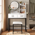Vanity Desk with Mirror And Lights, Makeup Vanity Table Set with Storage Stool & Charging Station