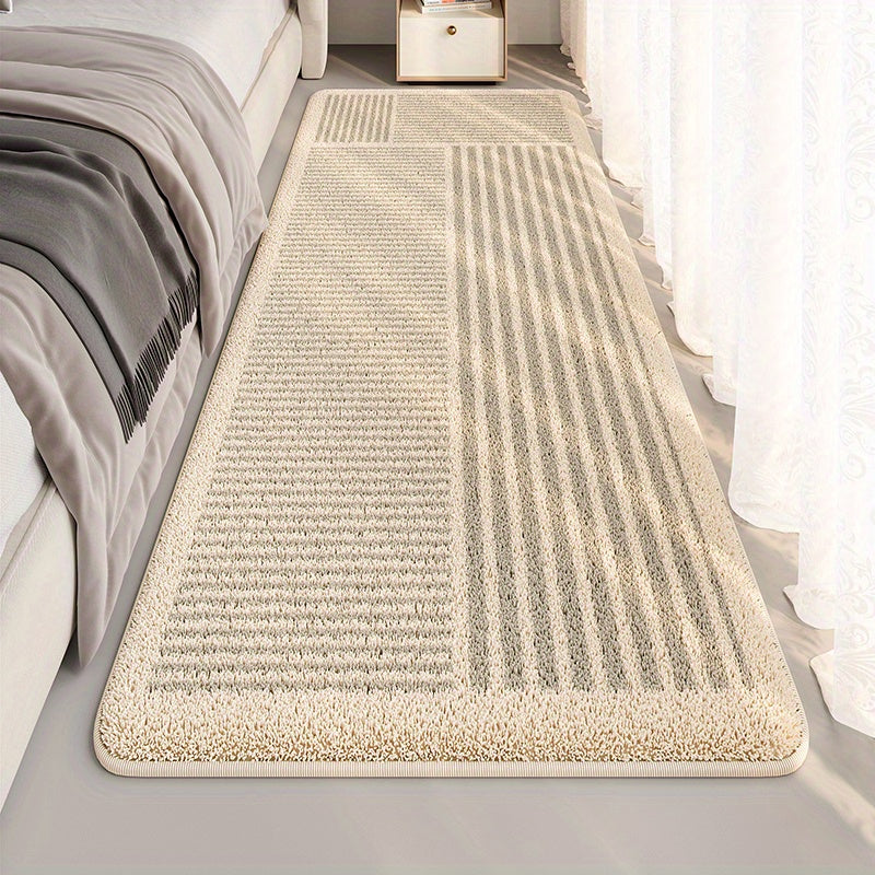 Soft Area Mat 100% Polyester Plush Soft Japanese-Inspired Cream Striped Area Mat