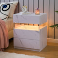 Modern LED Bedside Table with 2 Drawers - White Wooden Nightstand, 3.2+ Cubic Feet Storage, 27\