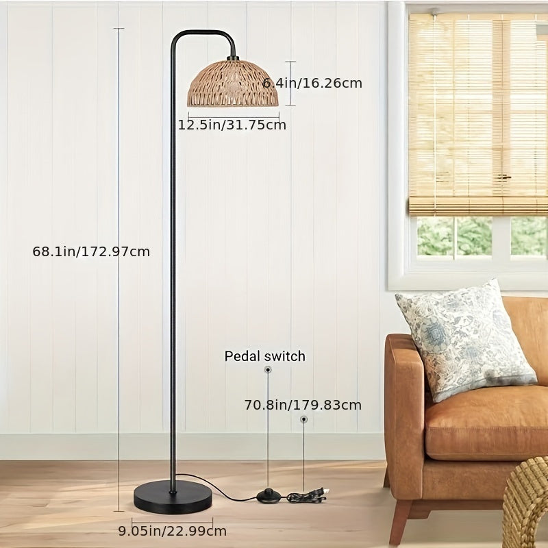 Rattan Floor Lamp, 68'Standing Lamp for Living Room with 3 Color Temperatures Adjustable Tall Reading Lamp for Bedroom Office