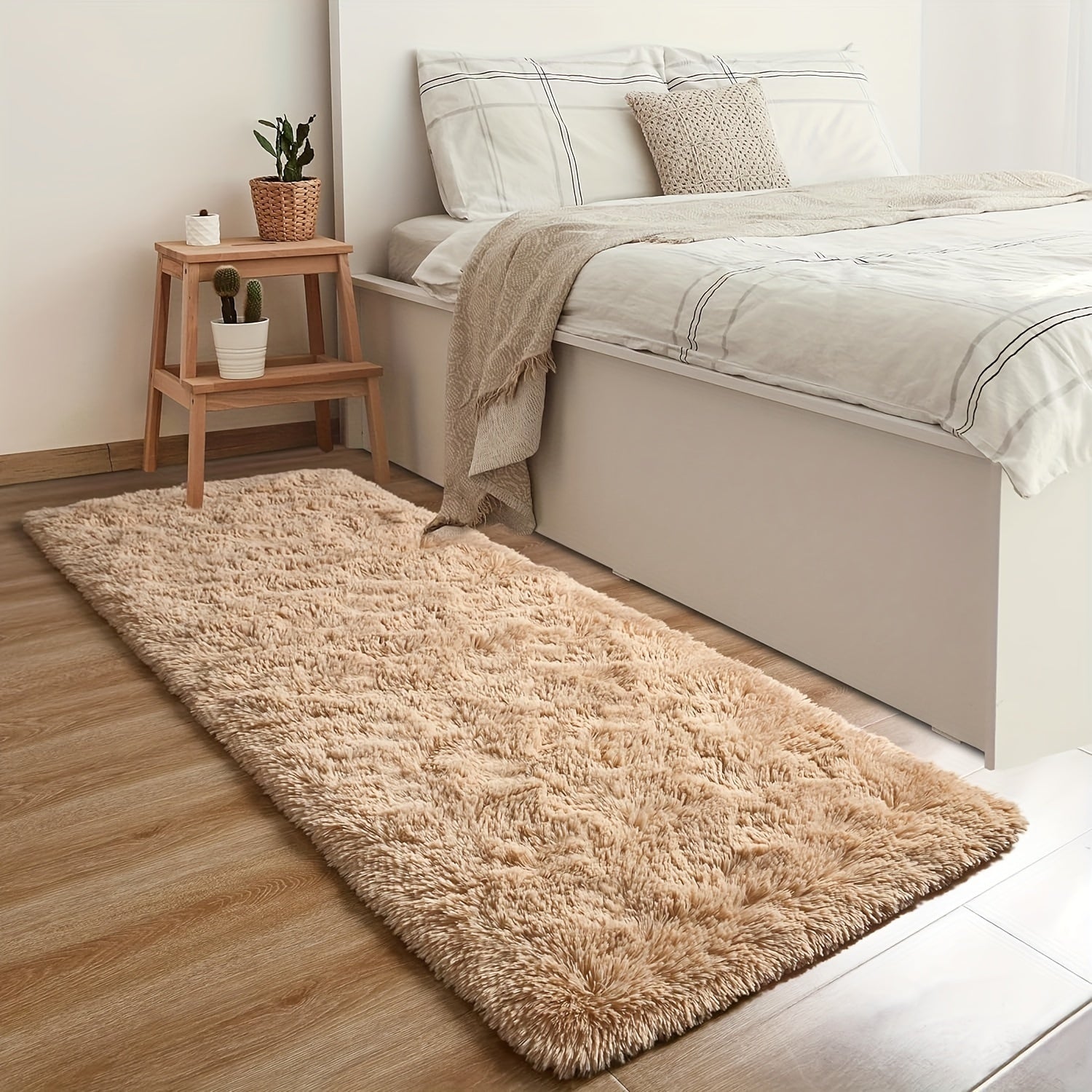 1pc Plush Area Mat - Fluffy Shaggy Soft Lightweight Durable 100% Polyester Mat for Bedroom, Living Room