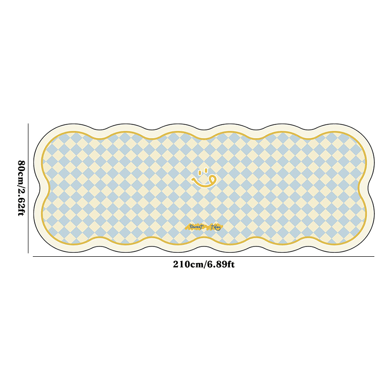 Irregular Shaped Modern Cream Checkeredboard Runner Rug - 10mm Thick High-Quality Faux Cashmere