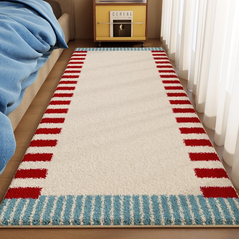 1pc Memphis Runner Mat - Extra Thick 10mm Plush Mat with Non-Slip Backing, Soft Beige, Red