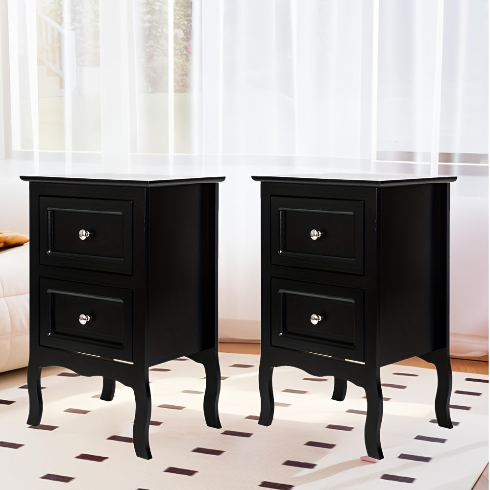 Pastoral Style Double Drawer Bedside Table White Black Blue Pink Brown Grey Color Painted Surface Density Board Cost-effective Bedroom Furn0iture Pastoral Style Double Drawer Bedside Table Suitable for A Variety Of Scenarios