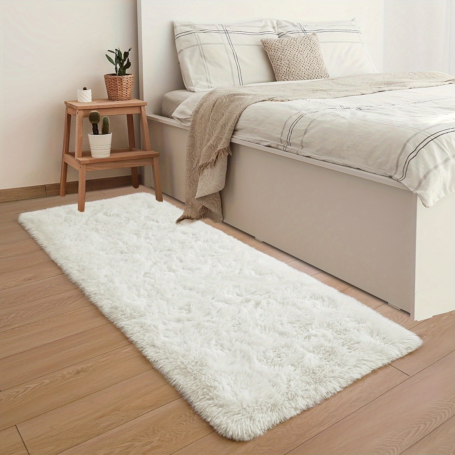 1pc Plush Area Mat - Fluffy Shaggy Soft Lightweight Durable 100% Polyester Mat for Bedroom, Living Room