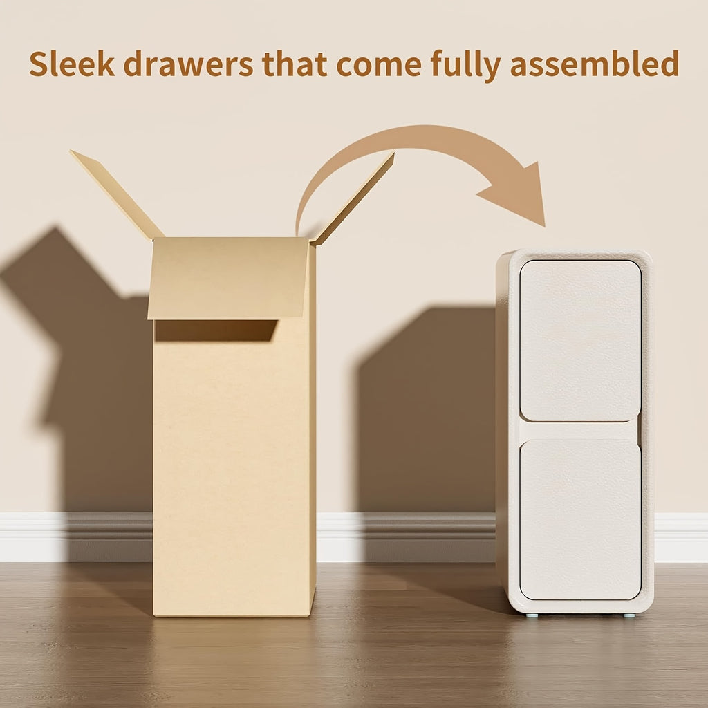 Modern Narrow Faux Leather Nightstand with Solid Wood Drawer - Cream White Bedside Table