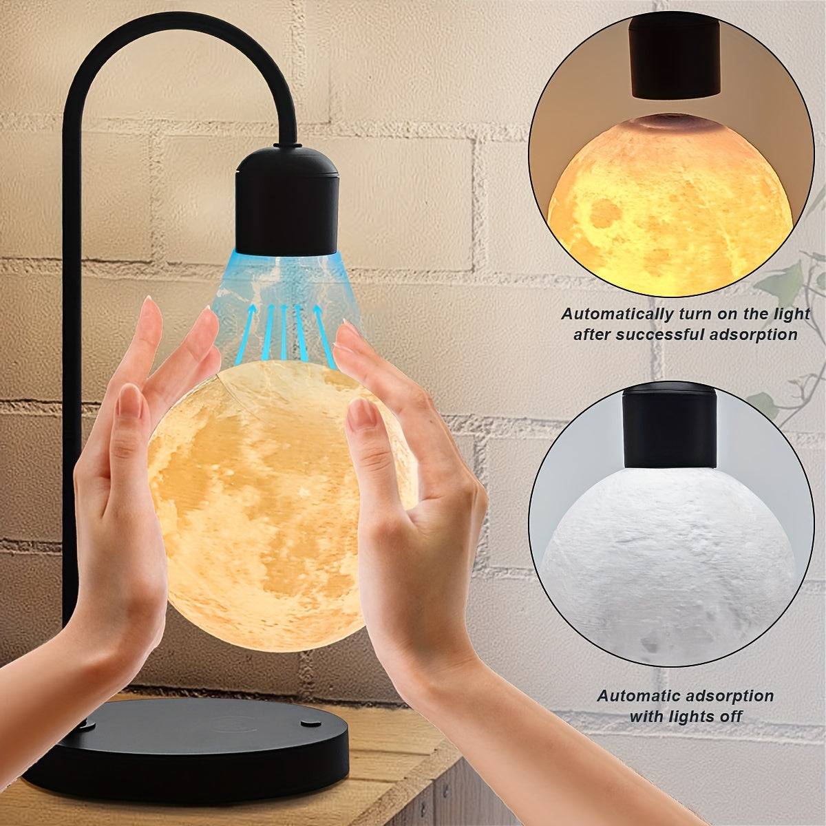 1pc Magnetic Floating Moon Lamp, Table Lamp, Desk Lamp, 15w Wireless Phone Charger, 3-color Adjustable