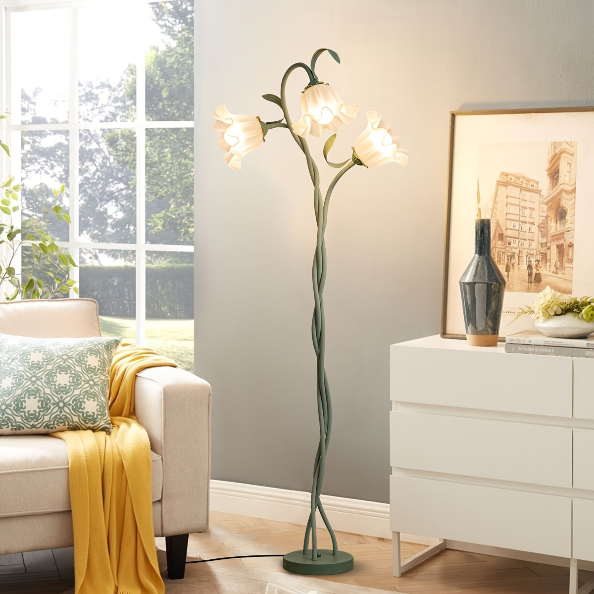Modern Art Flower Floor Lamp, Flexible Arm Creative DIY Shape 3-Color Temperatures LED Corner Floor Lamp, Suitable For Bedroom