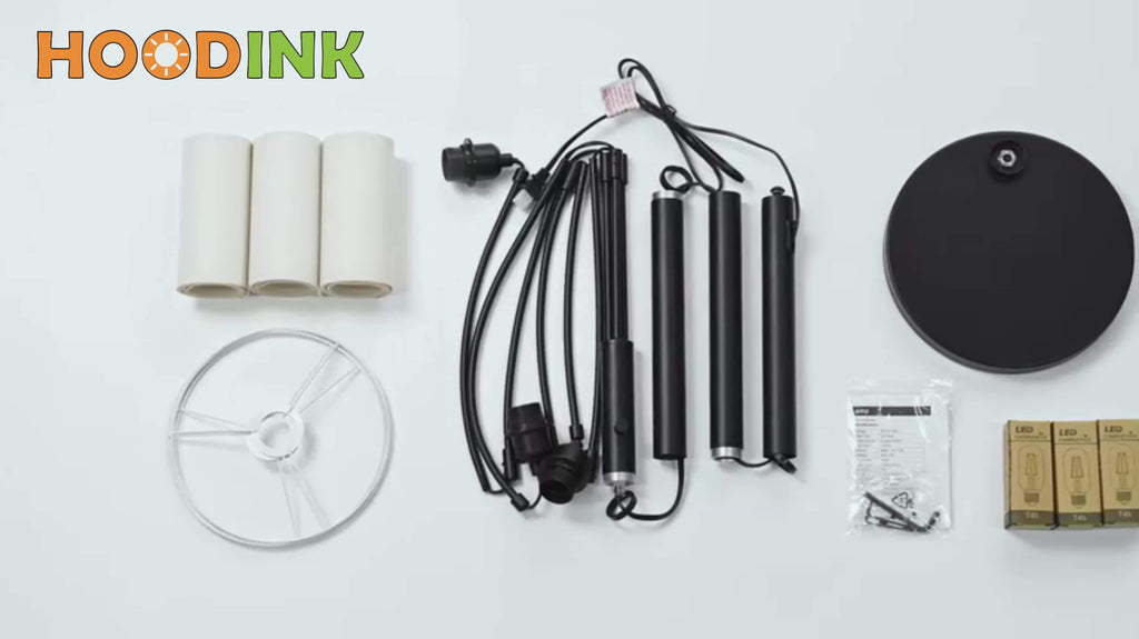 3-Light Modern LED Floor Lamp with Adjustable Arc Arms & Hanging Drum Shades - Black Metal Standing Light