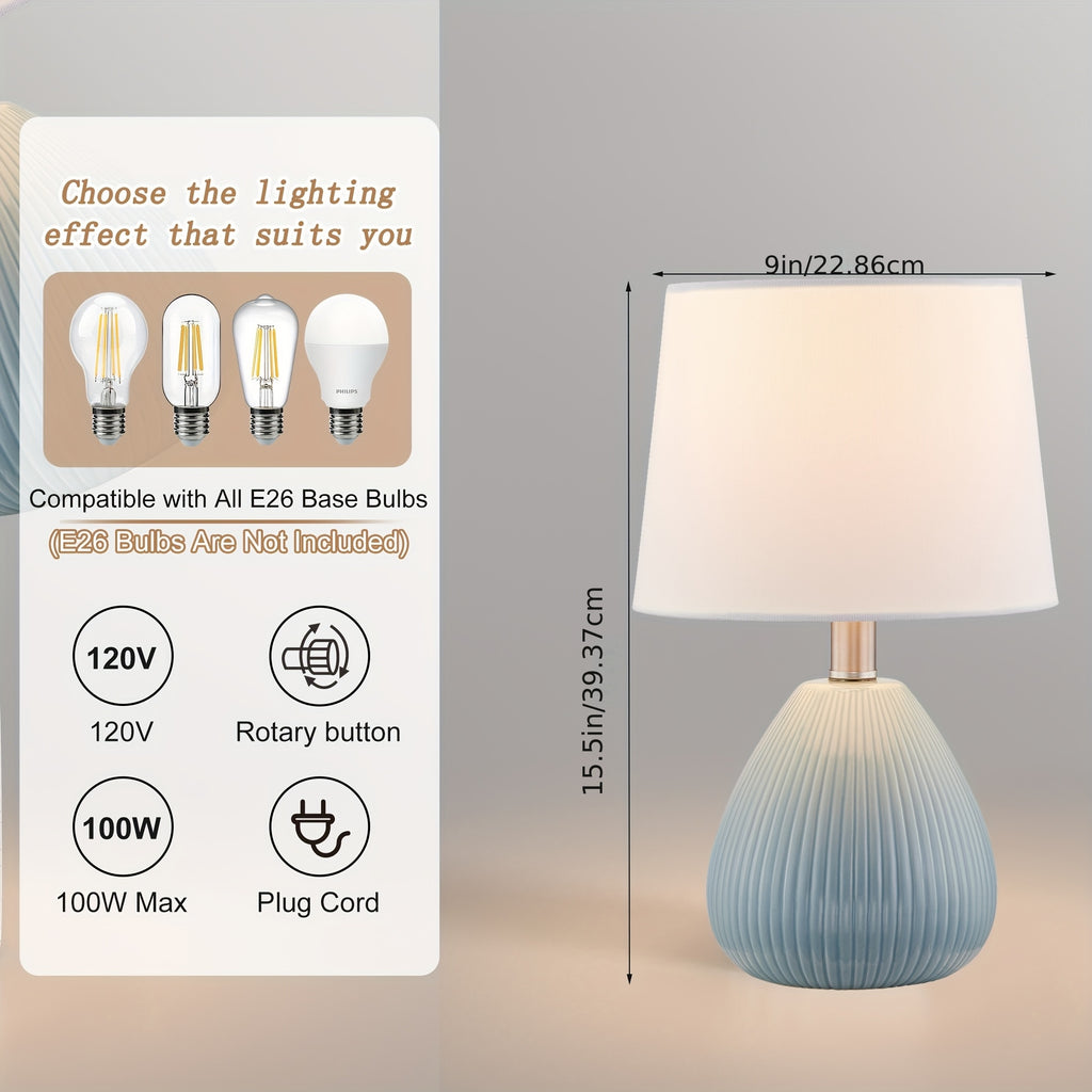 Set of 2 Contemporary Ceramic Table Lamps in Blue, Featuring Vertical Stripes, Each Measuring 15.5 Inches