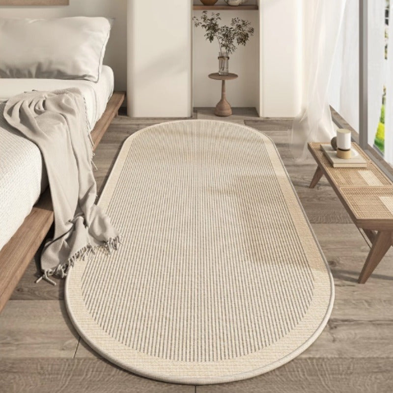 1pc 10mm Thick High-Quality Imitation Cashmere Oval Runner Mat - Cream Beige Modern Simple Line Printing