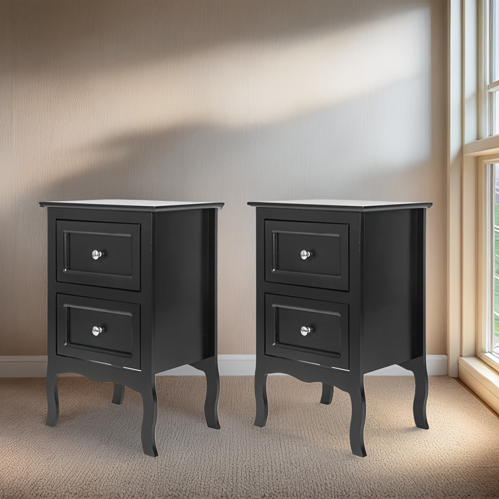 Pastoral Style Double Drawer Bedside Table White Black Blue Pink Brown Grey Color Painted Surface Density Board Cost-effective Bedroom Furn0iture Pastoral Style Double Drawer Bedside Table Suitable for A Variety Of Scenarios
