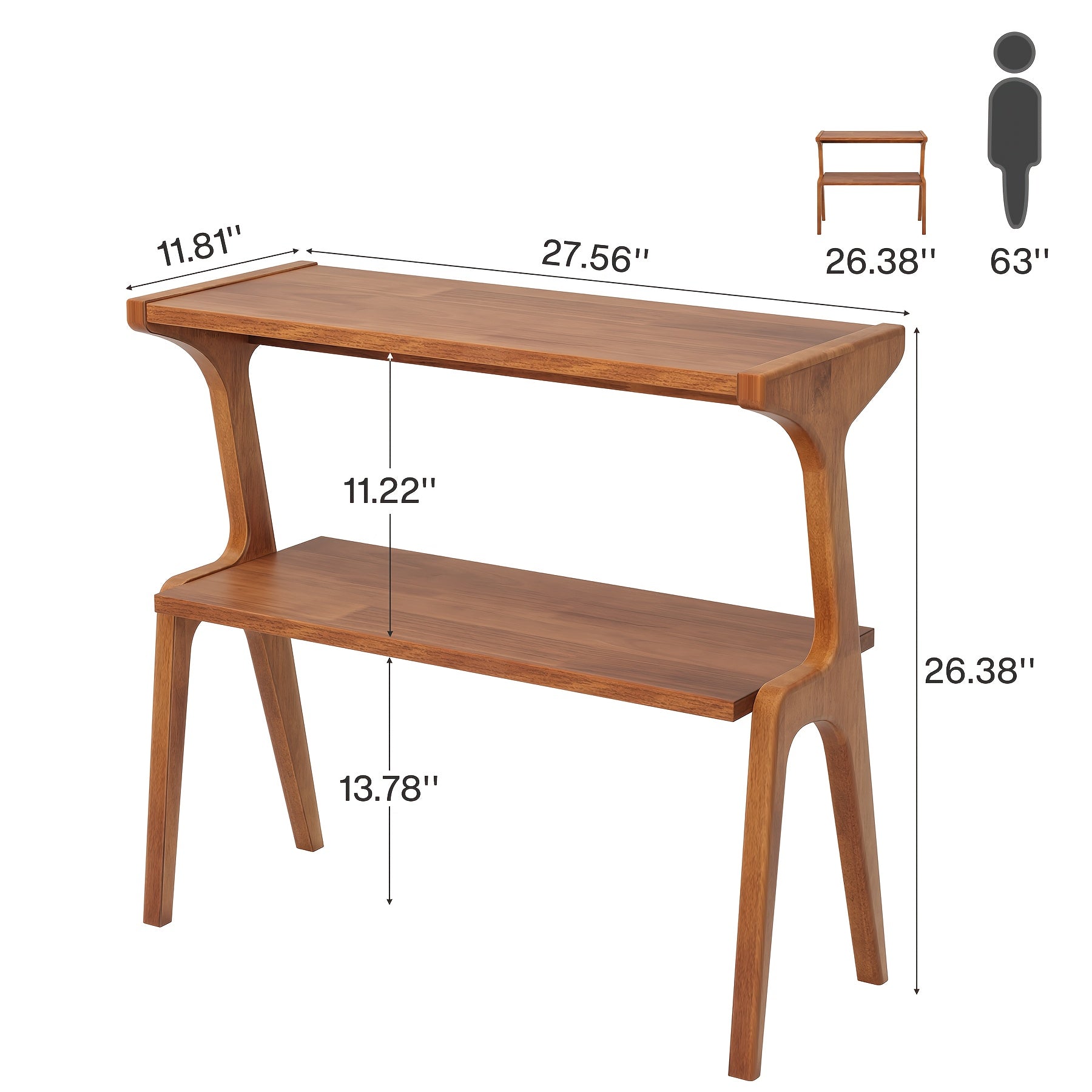 Modern Farmhouse End Table Modern Farmhouse 2-Tier End Table with Wood Legs and Storage Shelf - Narrow Long Bedside Table for Bedroom